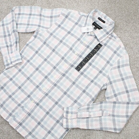 Banana Republic Untucked Shirt NWT Mens XS White/Pink/Blue Slim Fit L/S Cotton - Picture 2 of 15